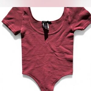 Forever 21 Pink Ribbed Bodysuit One Piece